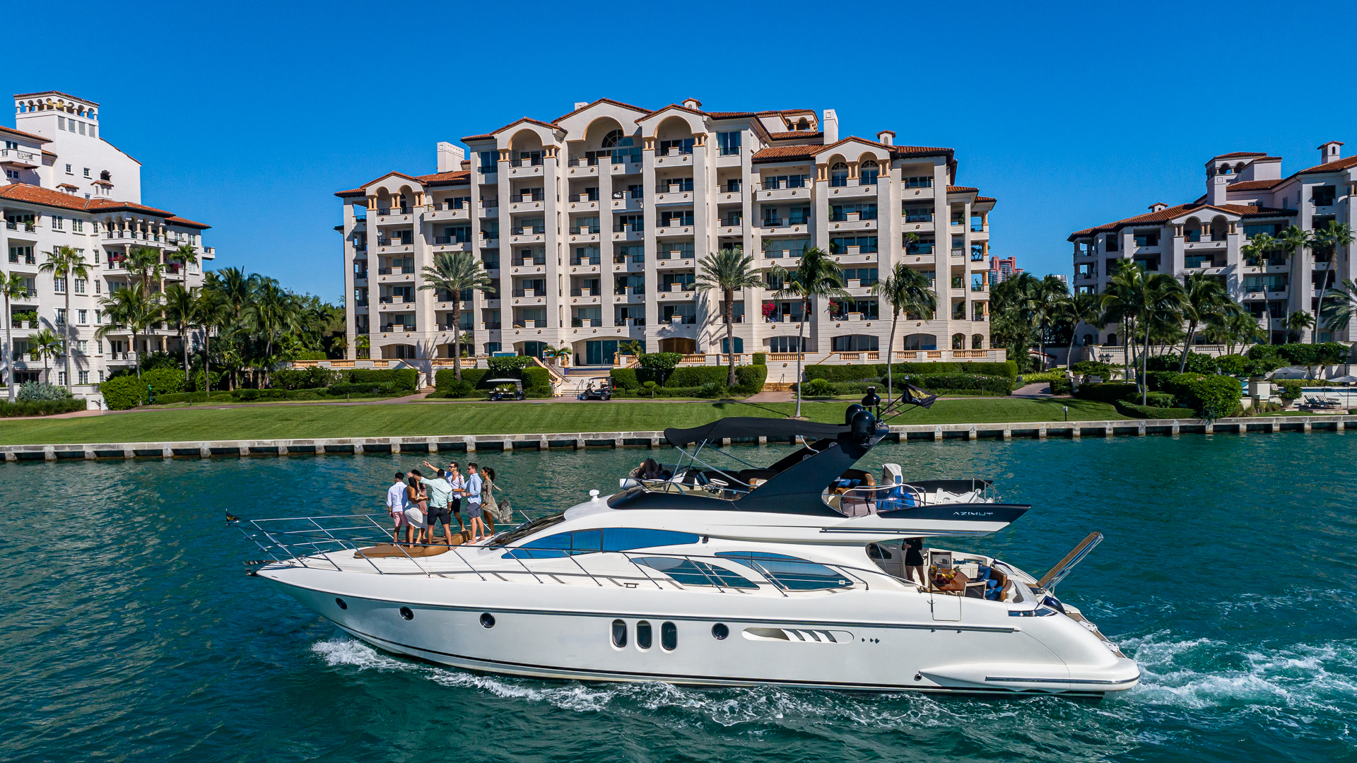 65-foot Azimut rental Miami — party setup on deck