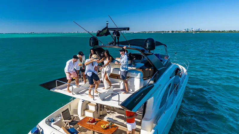 Guests on the swim platform of the Azimut L'chaim