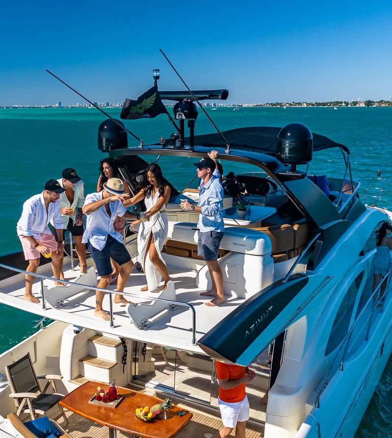 Guests on the swim platform of the Azimut L'chaim