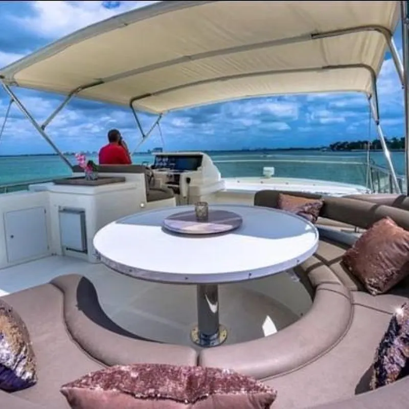 Flybridge lounge on the Ferretti 75 yacht