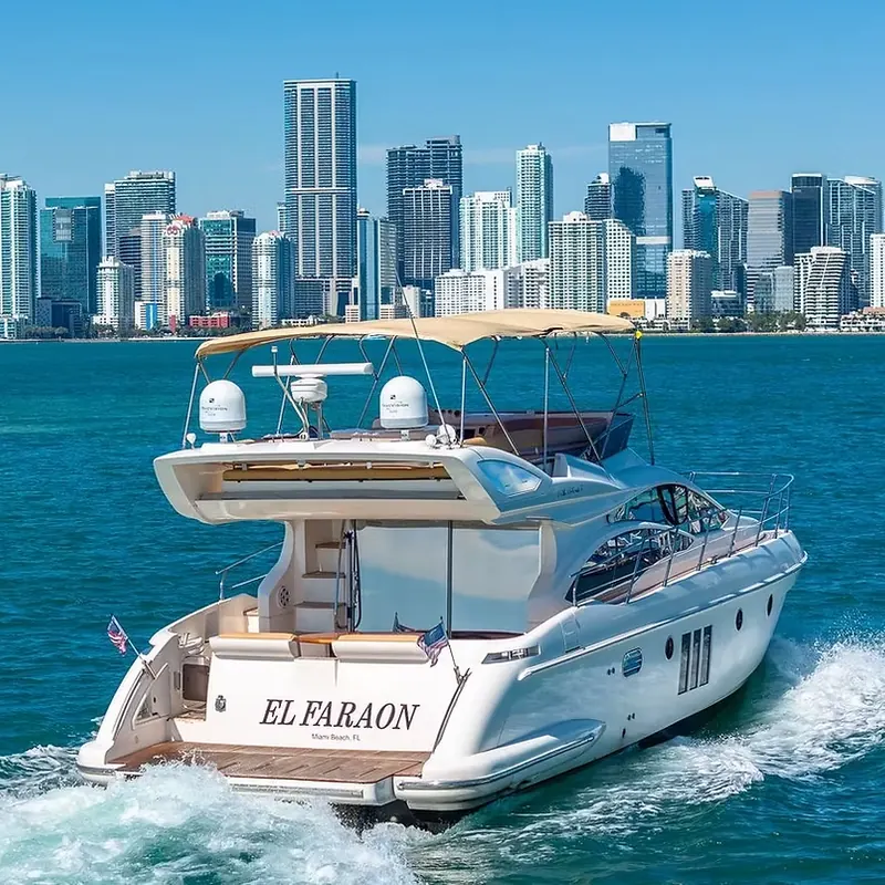 55-foot Azimut yacht heading toward the Brickell skyline
