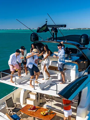 Guests aboard the Azimut L'chaim in Biscayne Bay